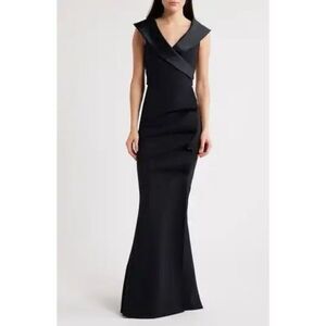 Chiara Boni La Petite Robe Women's Black Fiynorc Gathered V-Neck Gown Sz 8 NWOT